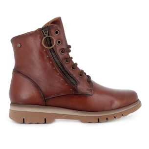 Bota militar piel tachas y cremallera suela plana mujer cuero