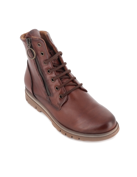 Bota militar piel tachas y cremallera suela plana mujer cuero