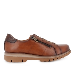 Zapato cordones piel con cremallera comodo plano mujer cuero