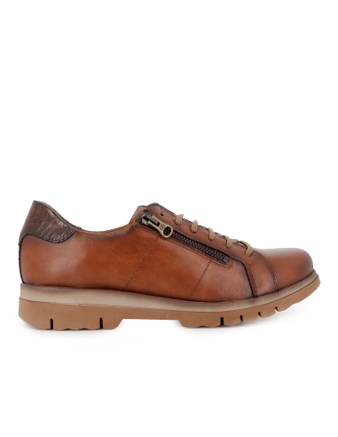 Zapato cordones piel con cremallera comodo plano mujer cuero