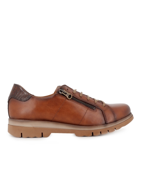 Zapato cordones piel con cremallera comodo plano mujer cuero