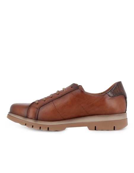 Zapato cordones piel con cremallera comodo plano mujer cuero