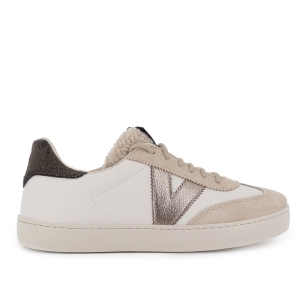 Deportiva piel y serraje solapa borreguito piel potro mujer beig