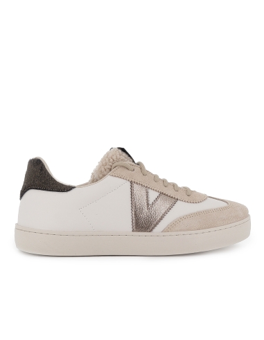 Deportiva piel y serraje solapa borreguito piel potro mujer beig