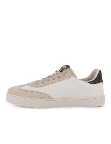 Deportiva piel y serraje solapa borreguito piel potro mujer beig