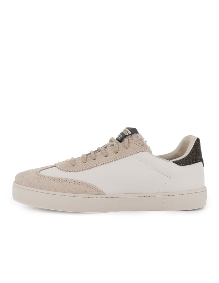 Deportiva piel y serraje solapa borreguito piel potro mujer beig