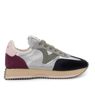 Deportivas nylon y serraje cordones suela volumen mujer plata