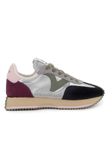 Deportivas nylon y serraje cordones suela volumen mujer plata