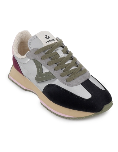 Deportivas nylon y serraje cordones suela volumen mujer plata