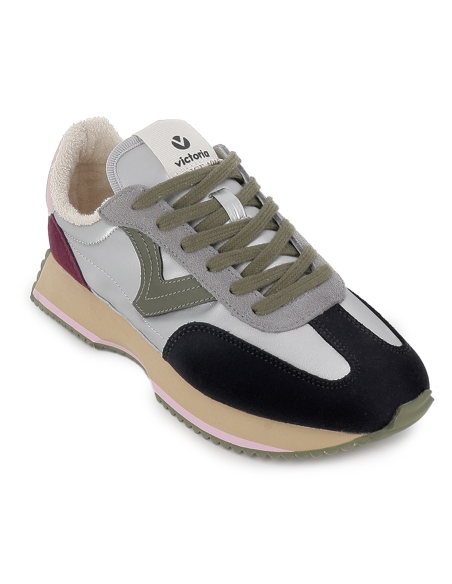 Deportivas nylon y serraje cordones suela volumen mujer plata