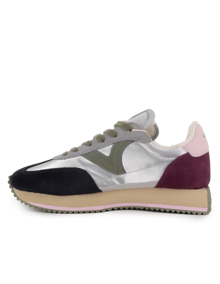 Deportivas nylon y serraje cordones suela volumen mujer plata