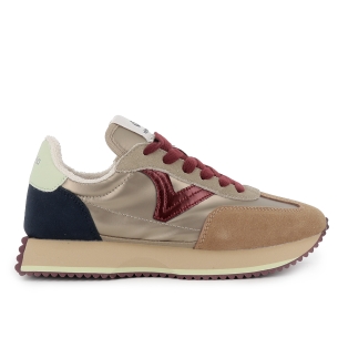 Deportivas nylon y serraje cordones suela volumen mujer dorado