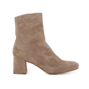 Botin licra elastica cremallera tacon medio mujer taupe