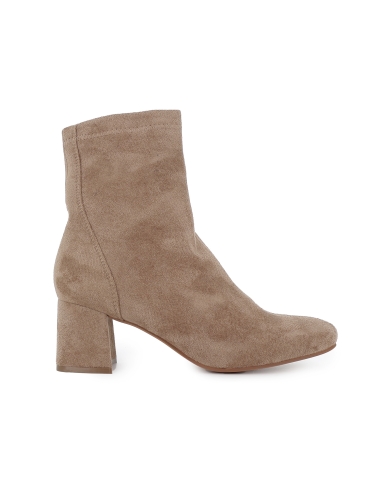 Botin licra elastica cremallera tacon medio mujer taupe