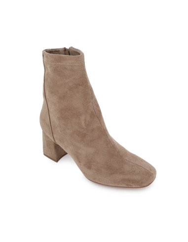 Botin licra elastica cremallera tacon medio mujer taupe