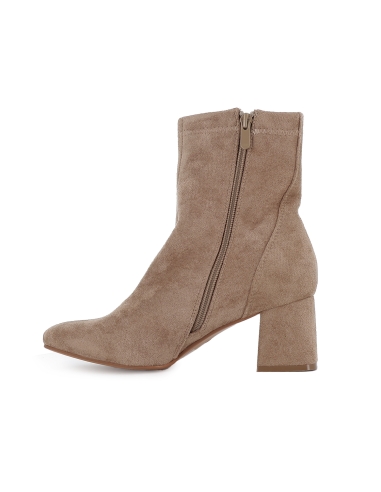 Botin licra elastica cremallera tacon medio mujer taupe