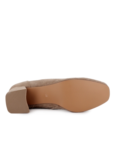 Botin licra elastica cremallera tacon medio mujer taupe