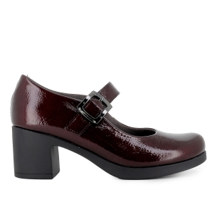 Zapato correa charol hebilla original y tacon medio mujer rojo