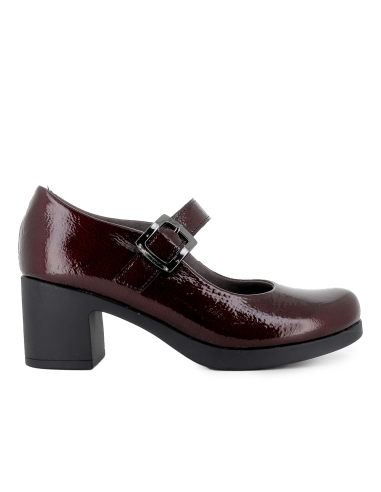 Zapato correa charol hebilla original y tacon medio mujer rojo