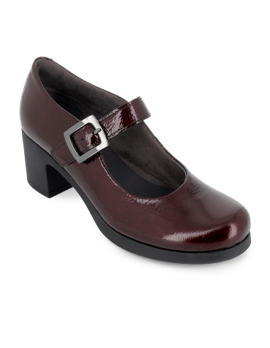 Zapato correa charol hebilla original y tacon medio mujer rojo