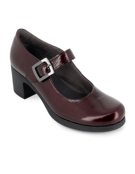 Zapato correa charol hebilla original y tacon medio mujer rojo