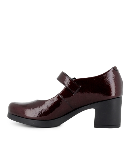 Zapato correa charol hebilla original y tacon medio mujer rojo