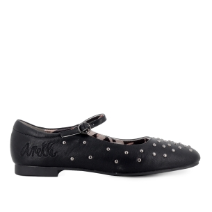 Bailarina con correa y tachas flexible plana mujer negra