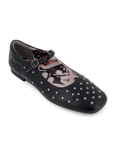 Bailarina con correa y tachas flexible plana mujer negra