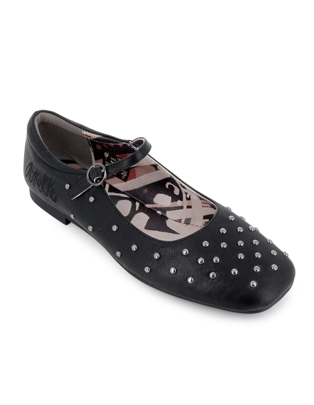 Bailarina con correa y tachas flexible plana mujer negra