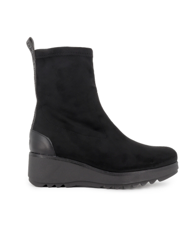 Botin licra cremallera planta acolchada cuña mujer negro