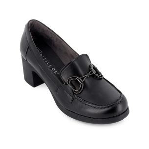 Mocasin piel napa tacon medio hebilla metal mujer negro 2