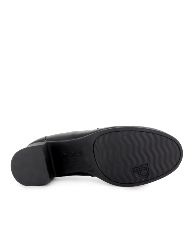 Mocasin piel napa tacon medio hebilla metal mujer negro