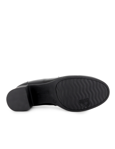 Mocasin piel napa tacon medio hebilla metal mujer negro