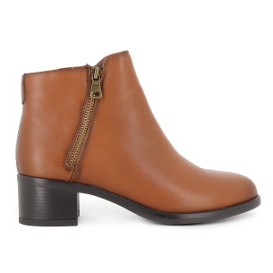Botin piel con doble cremallera estilo actual tacon mujer marron