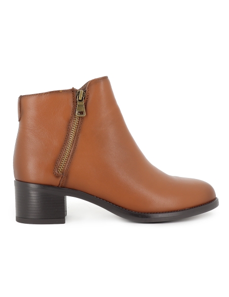 Botin piel con doble cremallera estilo actual tacon mujer marron