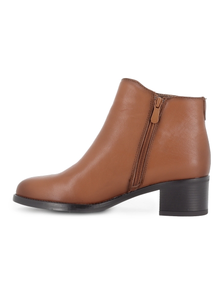 Botin piel con doble cremallera estilo actual tacon mujer marron