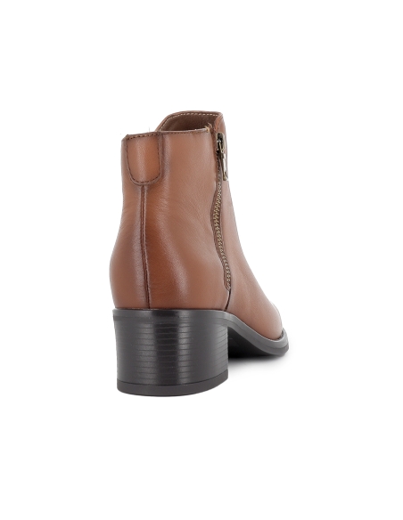 Botin piel con doble cremallera estilo actual tacon mujer marron