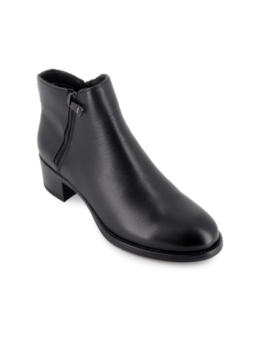 Botin piel con doble cremallera estilo actual tacon mujer negro