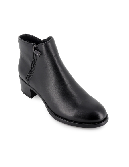 Botin piel con doble cremallera estilo actual tacon mujer negro