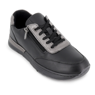 Deportiva piel cordon y cremallera comoda mujer negro contraste 2