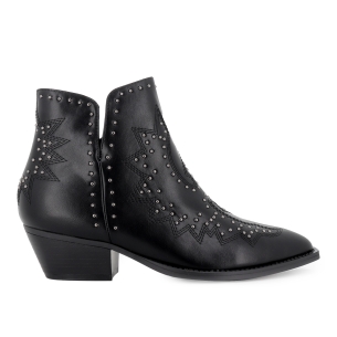 Botin tejano con abertura y tacon bajo con tachas mujer negro
