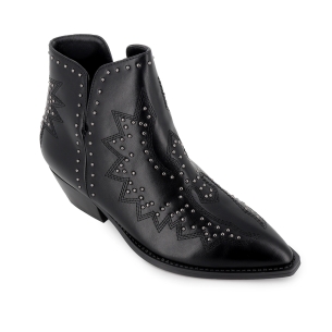 Botin tejano con abertura y tacon bajo con tachas mujer negro 2