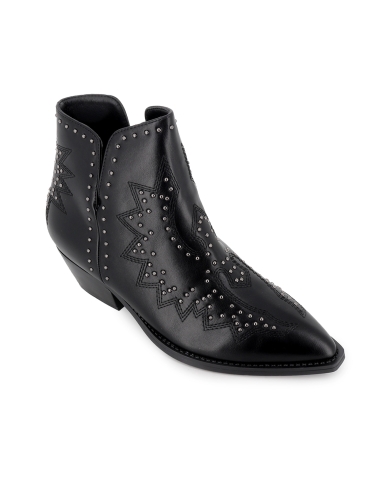 Botin tejano con abertura y tacon bajo con tachas mujer negro