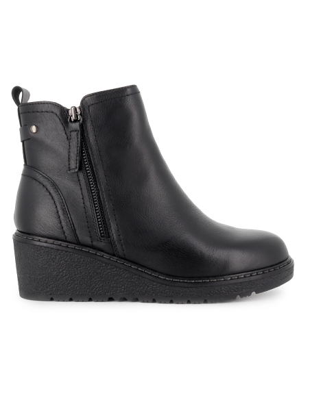 Botin piel cuña con doble cremallera estilo joven mujer negro