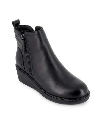 Botin piel cuña con doble cremallera estilo joven mujer negro