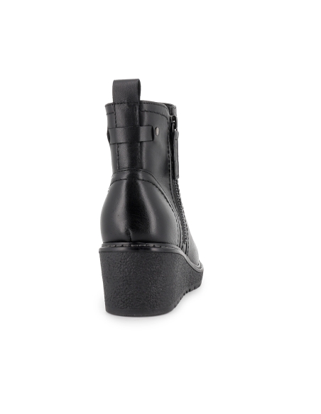 Botin piel cuña con doble cremallera estilo joven mujer negro