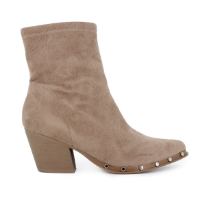 Botin antelina elastica tachas cremallera tacon medio mujer taupe