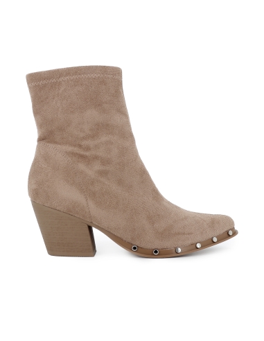 Botin antelina elastica tachas cremallera tacon medio mujer taupe