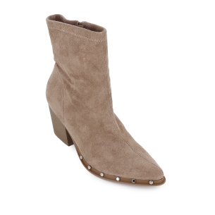 Botin antelina elastica tachas cremallera tacon medio mujer taupe 2