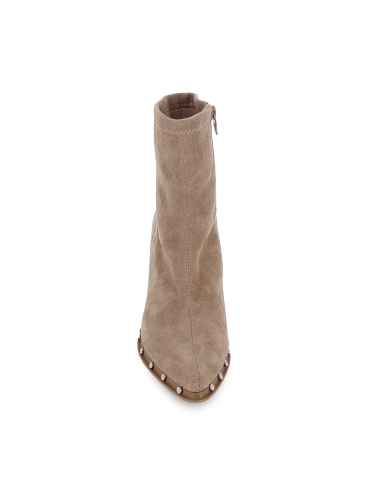 Botin antelina elastica tachas cremallera tacon medio mujer taupe